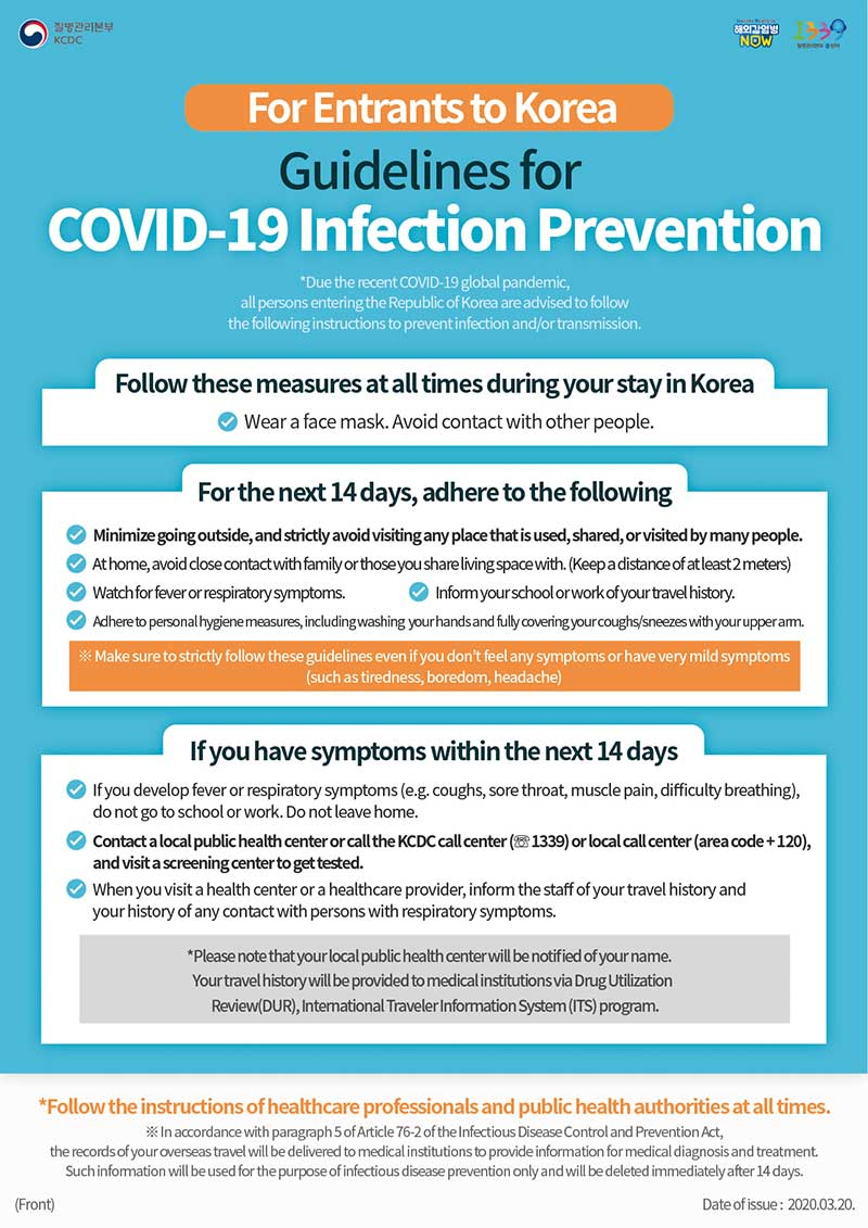 For Entrants to Korea Guidelines for COVID- Infection Prevention